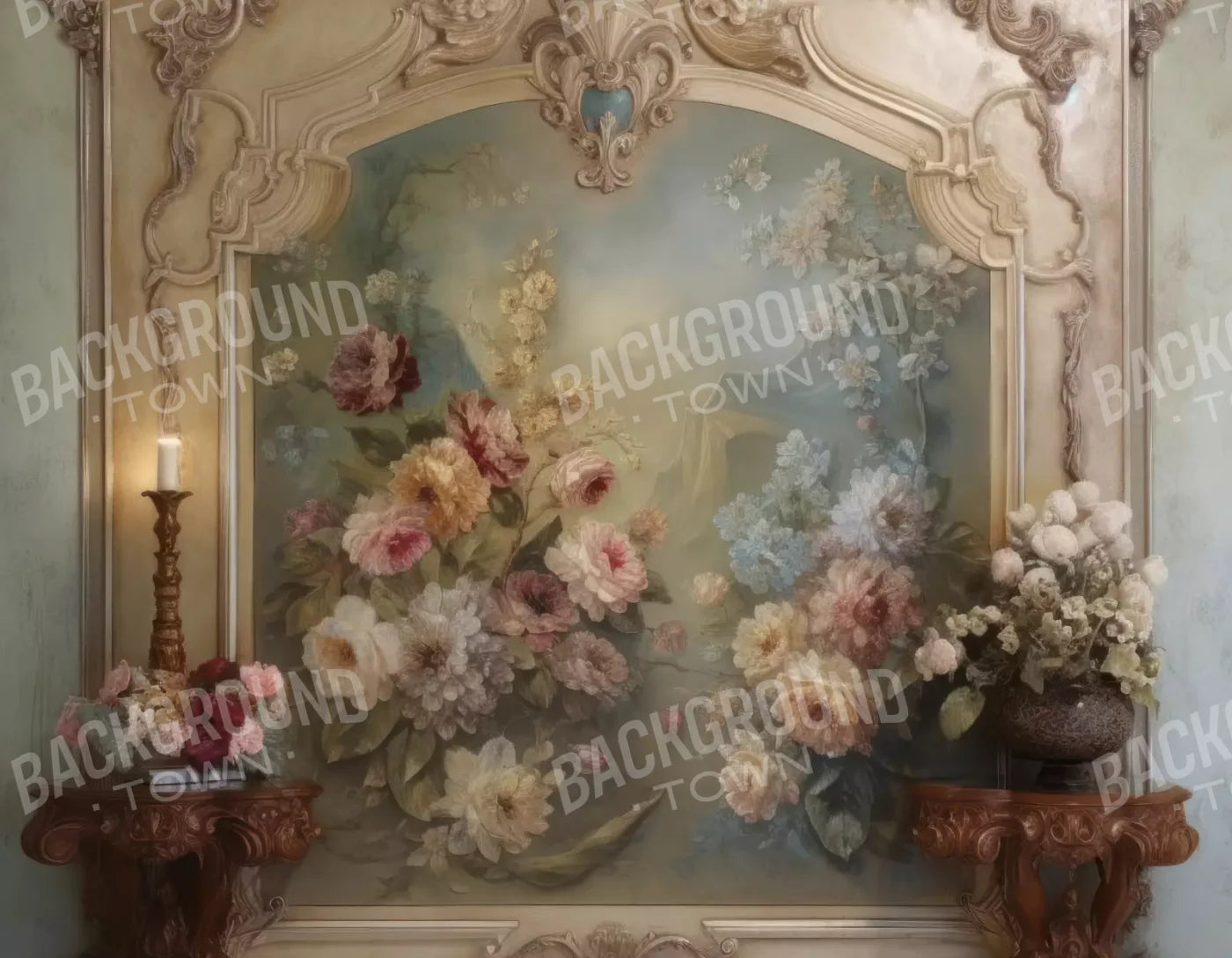 Rococo Beige Floral Wall 8X6 Fleece ( 96 X 72 Inch ) Backdrop