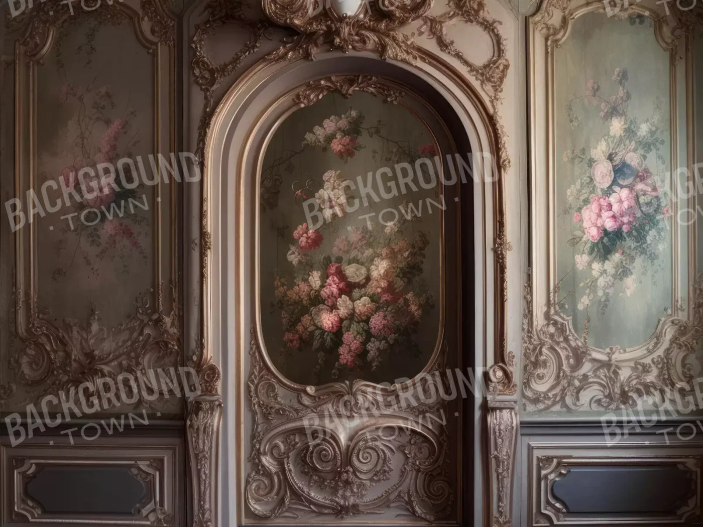 Rococo Blush Floral Wall 10X8 Fleece ( 120 X 96 Inch ) Backdrop