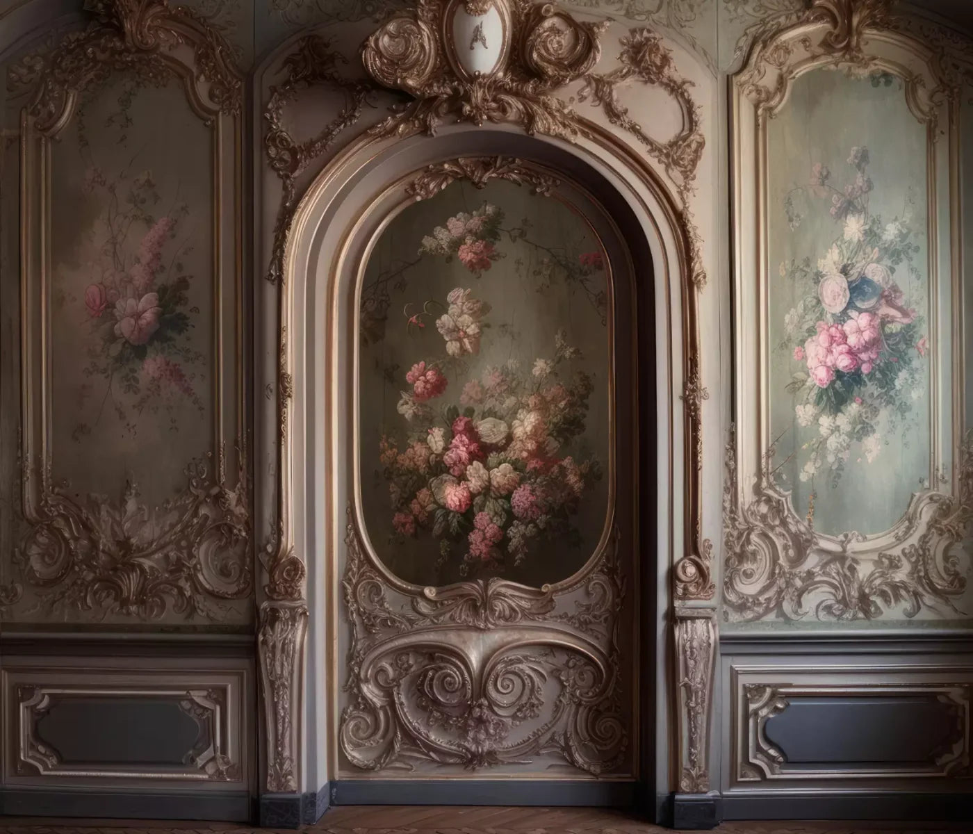 Rococo Blush Floral Wall 12X10 Ultracloth ( 144 X 120 Inch ) Backdrop