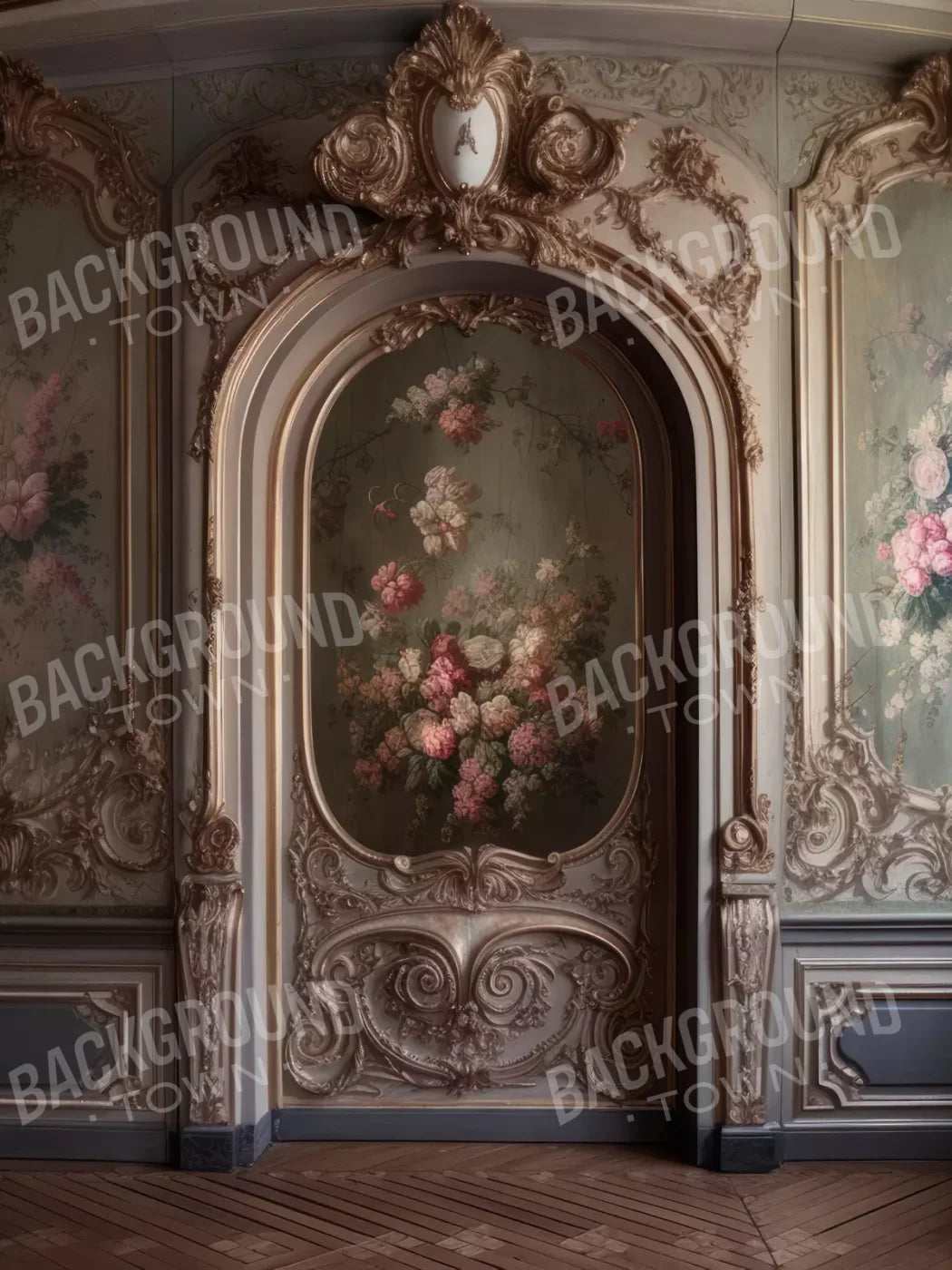 Rococo Blush Floral Wall 5X68 Fleece ( 60 X 80 Inch ) Backdrop