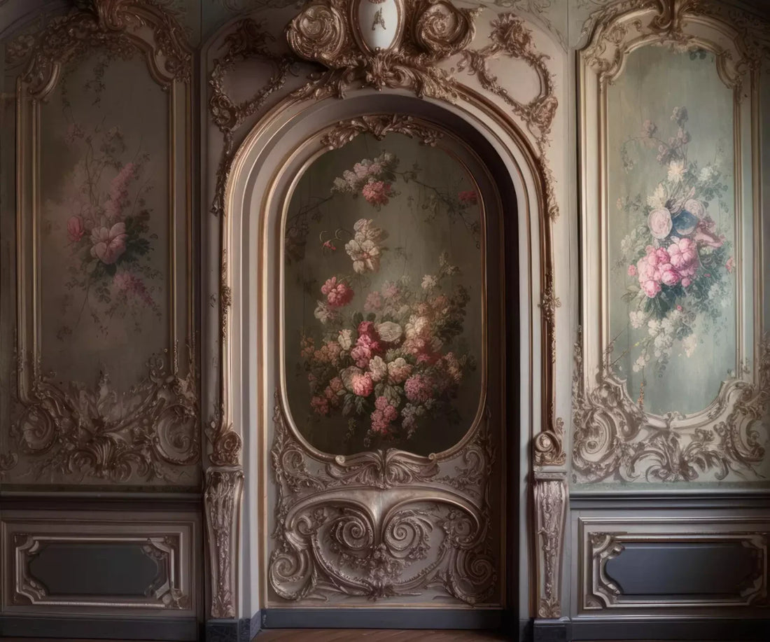 Rococo Blush Floral Wall 5X42 Fleece ( 60 X 50 Inch ) Backdrop