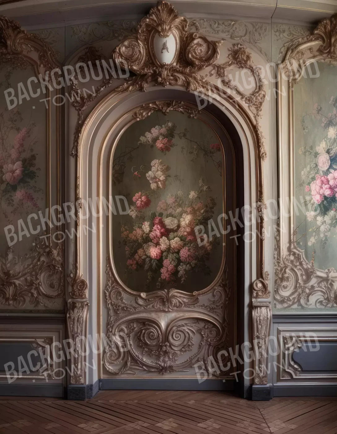 Rococo Blush Floral Wall 6X8 Fleece ( 72 X 96 Inch ) Backdrop