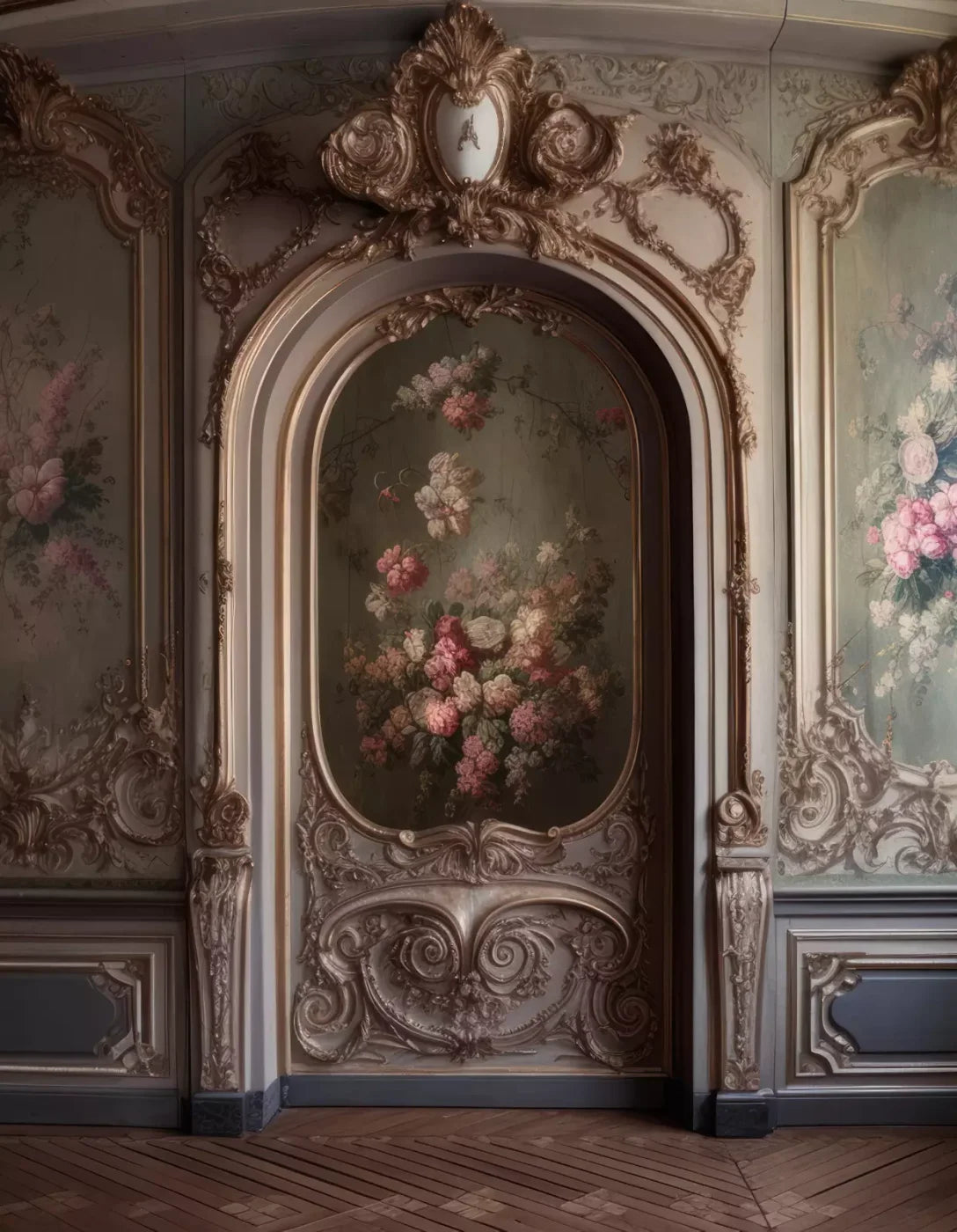 Rococo Blush Floral Wall 6X8 Fleece ( 72 X 96 Inch ) Backdrop