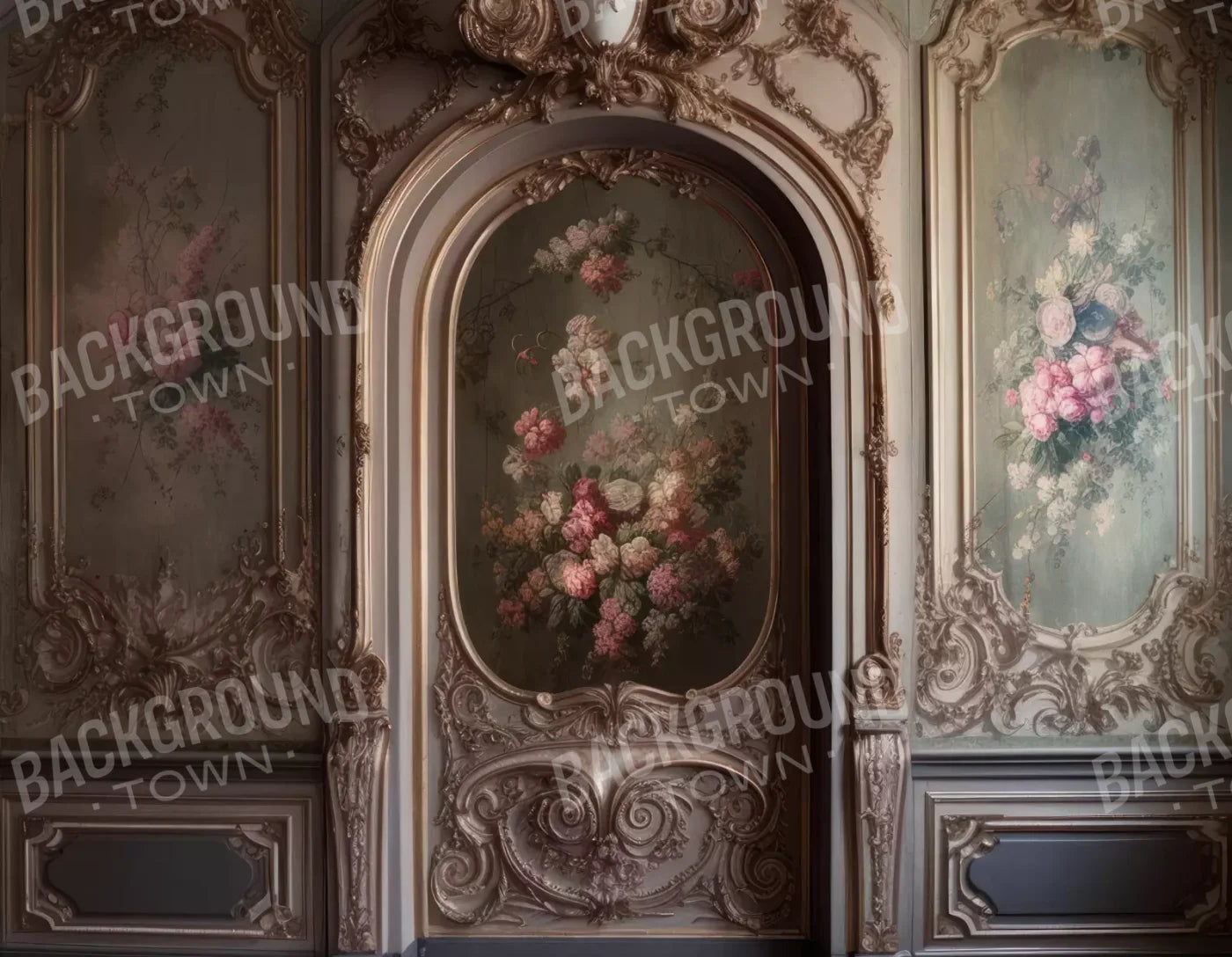 Rococo Blush Floral Wall 8X6 Fleece ( 96 X 72 Inch ) Backdrop
