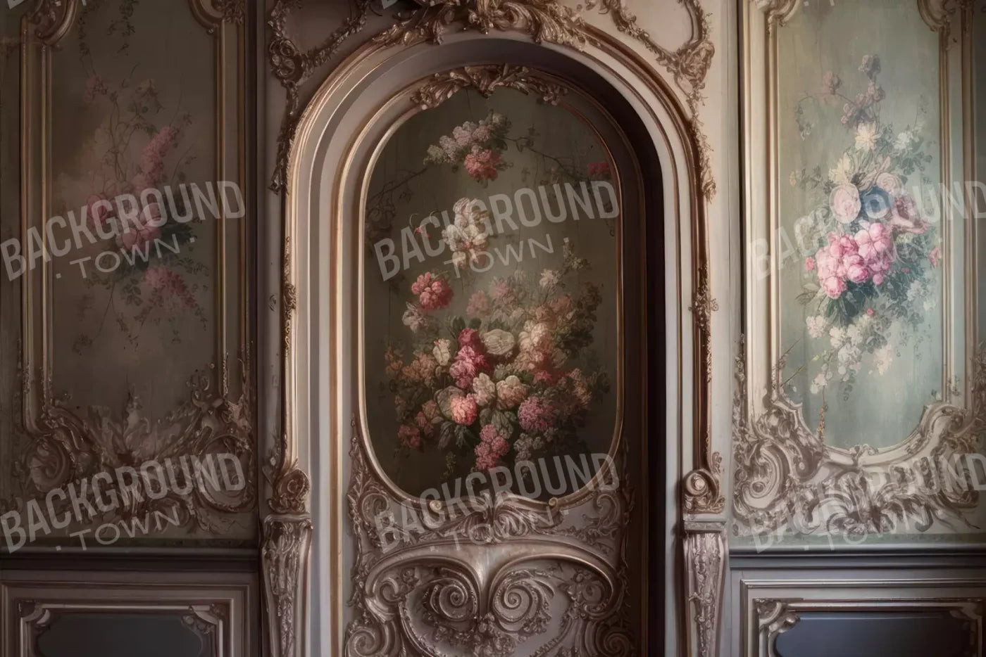 Rococo Blush Floral Wall 8X5 Ultracloth ( 96 X 60 Inch ) Backdrop