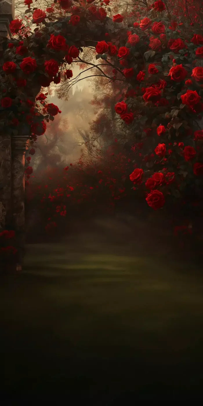 Rococo Gothic Red Rose Bush 8’X16’ Ultracloth (96 X 192 Inch) Backdrop