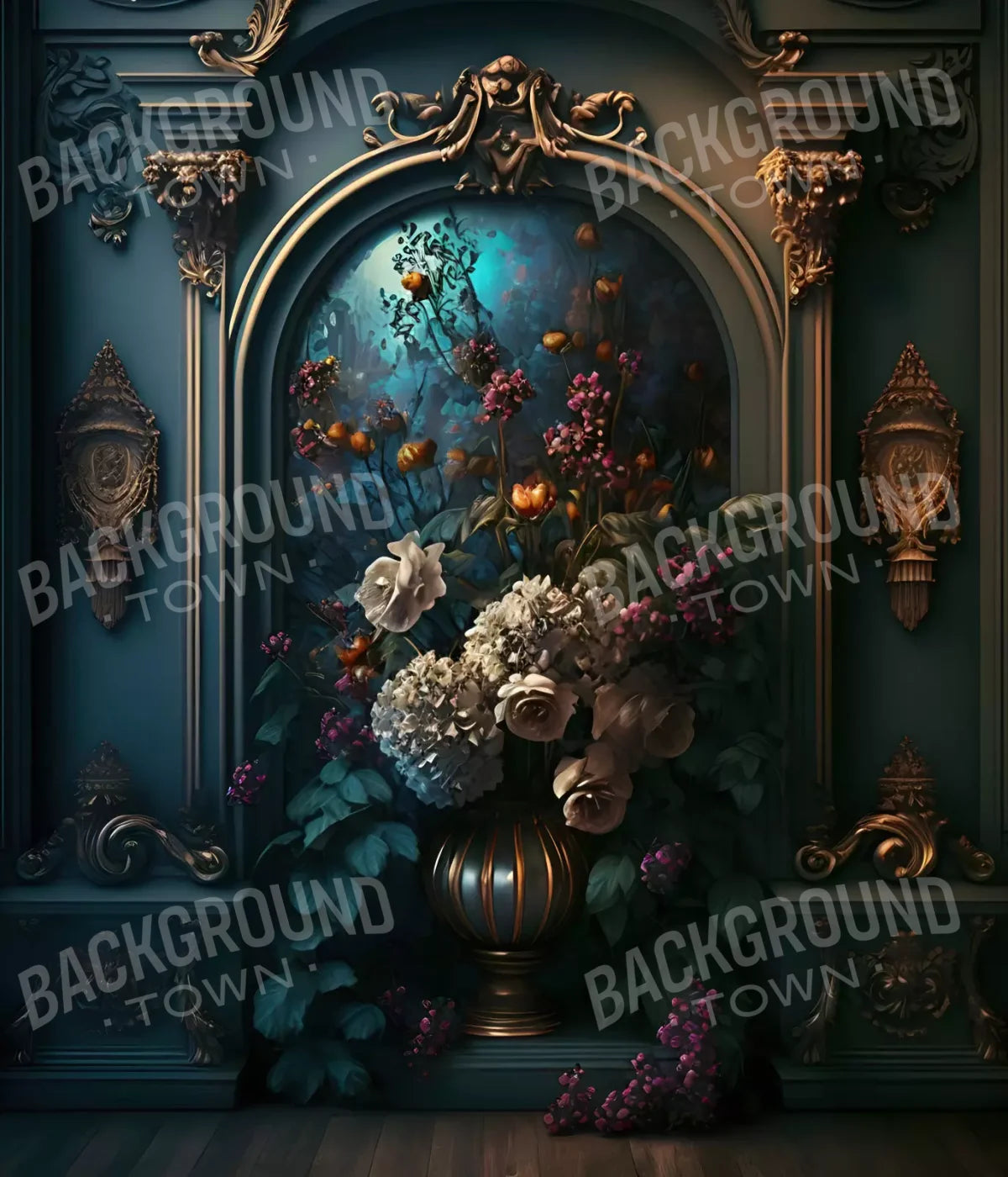 Rococo Midnight Floral Wall 10X12 Ultracloth ( 120 X 144 Inch ) Backdrop