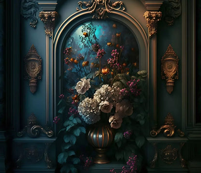Rococo Midnight Floral Wall 12X10 Ultracloth ( 144 X 120 Inch ) Backdrop