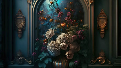 Rococo Midnight Floral Wall 14X8 Ultracloth ( 168 X 96 Inch ) Backdrop