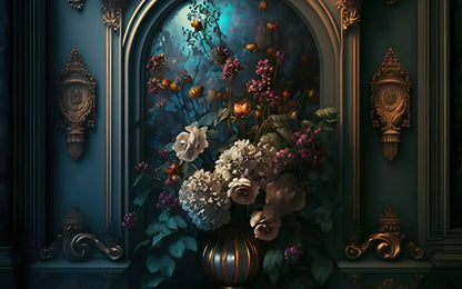 Rococo Midnight Floral Wall 14X9 Ultracloth ( 168 X 108 Inch ) Backdrop