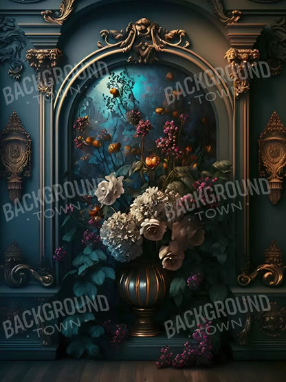 Rococo Midnight Floral Wall 5X7 Ultracloth ( 60 X 84 Inch ) Backdrop