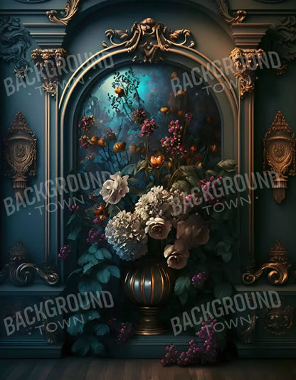 Rococo Midnight Floral Wall 6X8 Fleece ( 72 X 96 Inch ) Backdrop