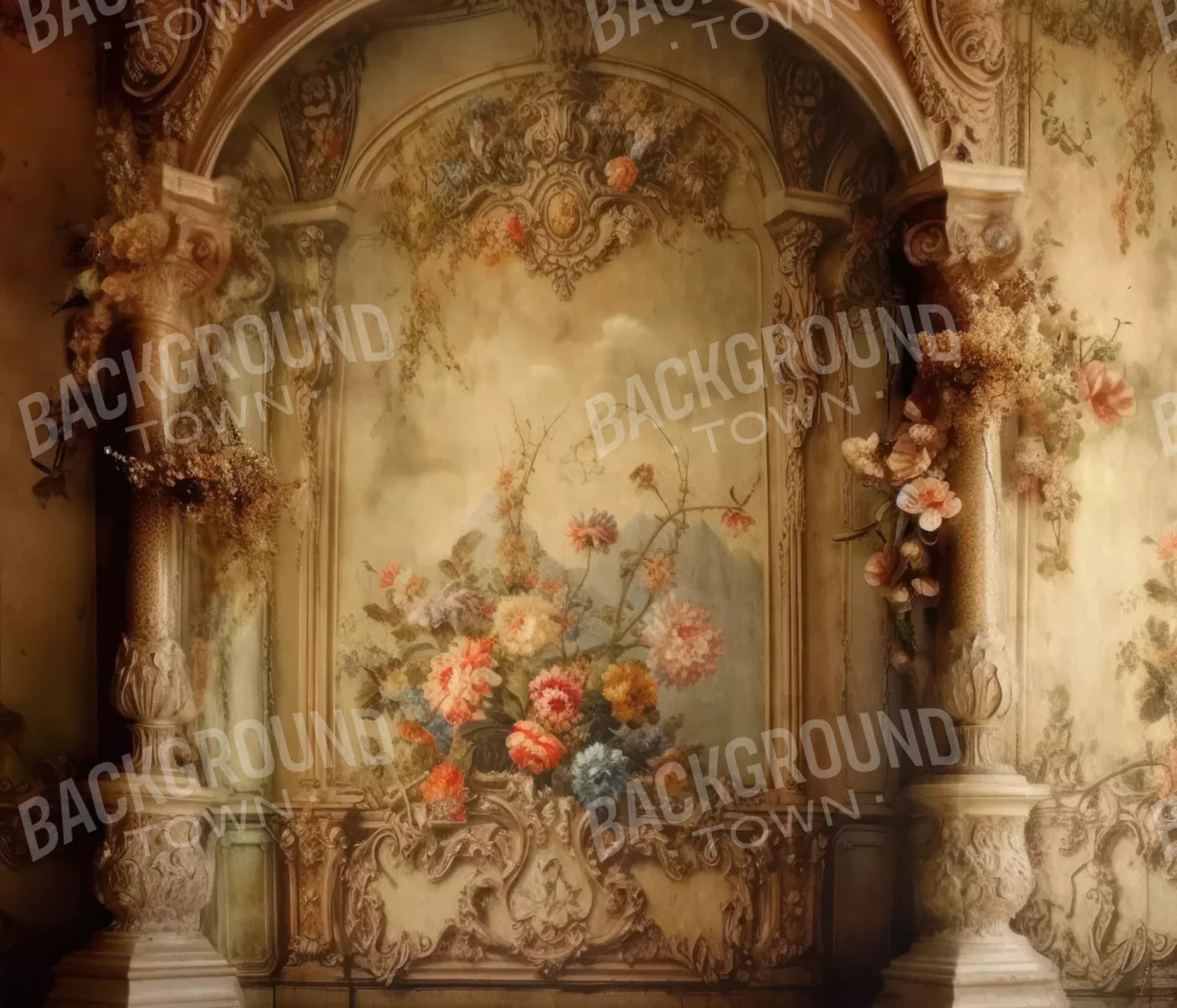 Rococo Vintage Floral Wall 12X10 Ultracloth ( 144 X 120 Inch ) Backdrop