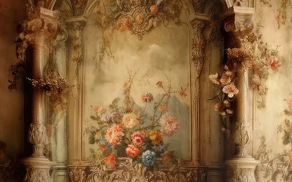 Rococo Vintage Floral Wall 14X9 Ultracloth ( 168 X 108 Inch ) Backdrop