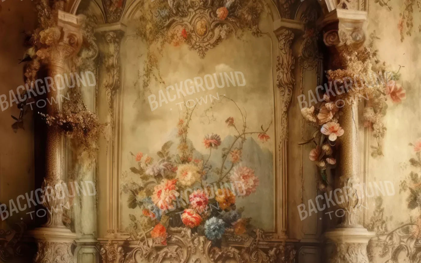 Rococo Vintage Floral Wall 14X9 Ultracloth ( 168 X 108 Inch ) Backdrop