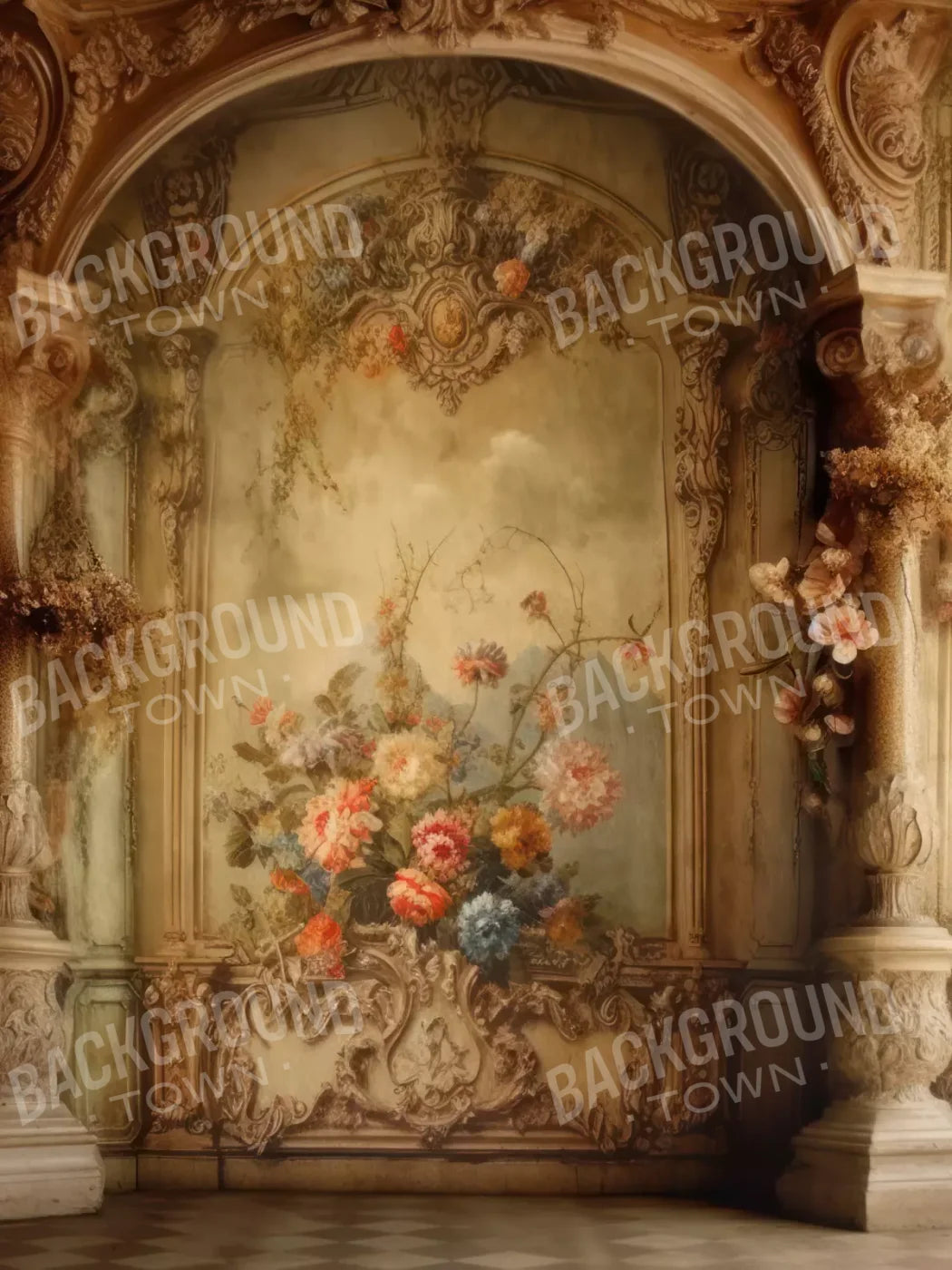 Rococo Vintage Floral Wall 5X7 Ultracloth ( 60 X 84 Inch ) Backdrop