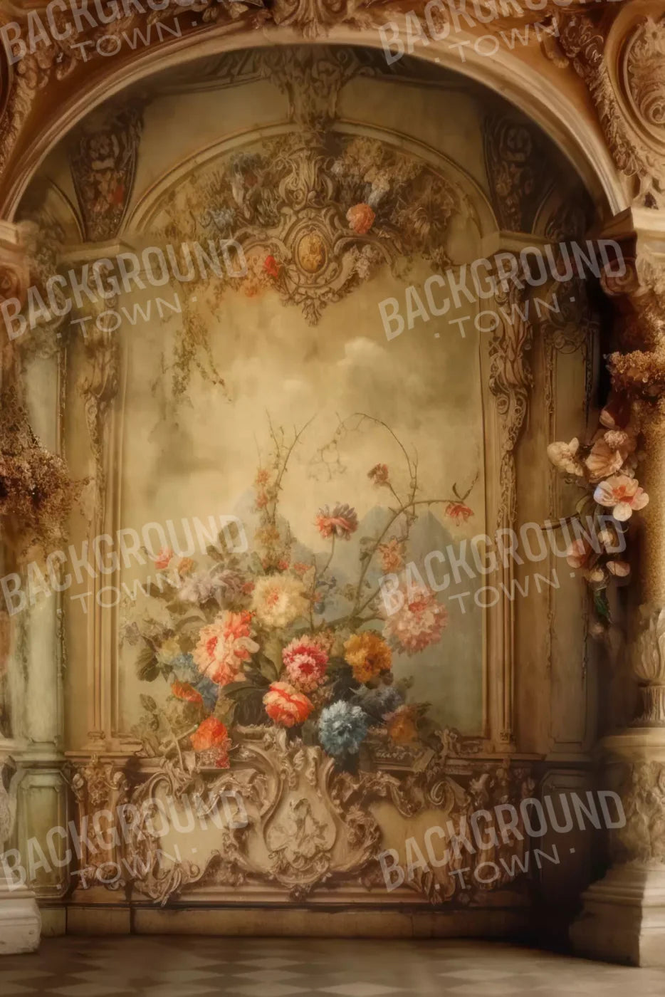 Rococo Vintage Floral Wall 5X8 Ultracloth ( 60 X 96 Inch ) Backdrop