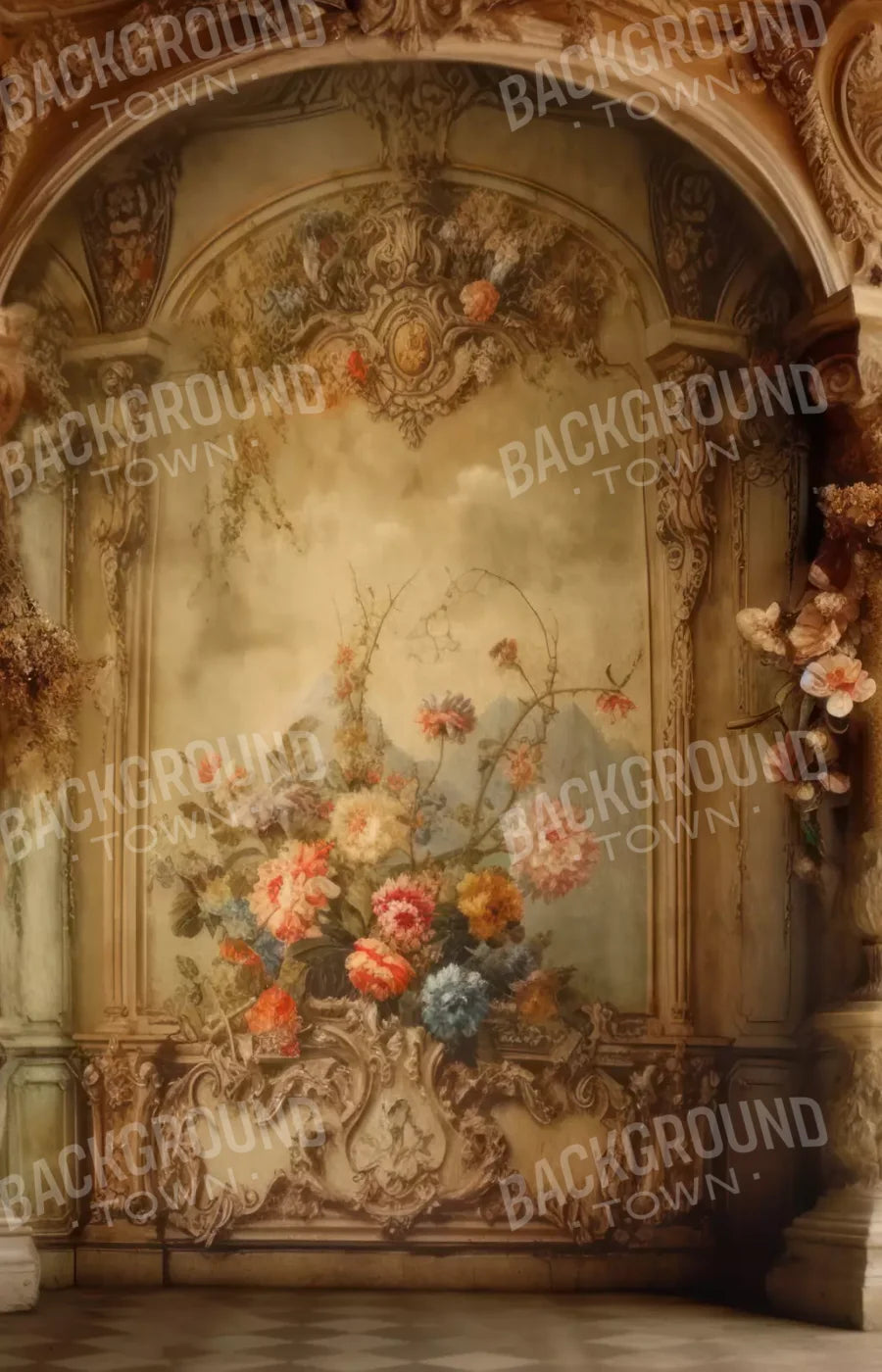 Rococo Vintage Floral Wall 8X12 Ultracloth ( 96 X 144 Inch ) Backdrop