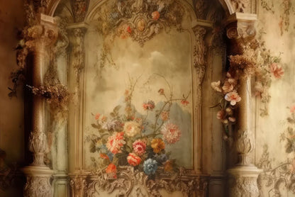 Rococo Vintage Floral Wall 8X5 Ultracloth ( 96 X 60 Inch ) Backdrop