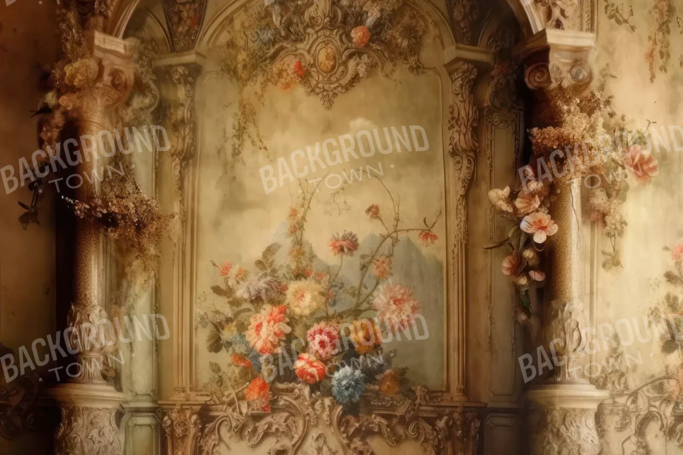 Rococo Vintage Floral Wall 8X5 Ultracloth ( 96 X 60 Inch ) Backdrop