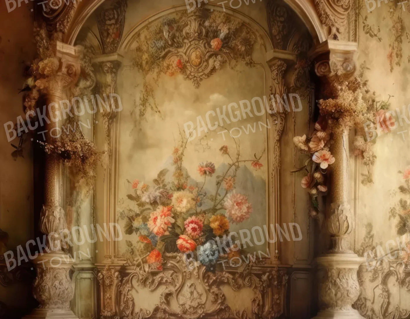 Rococo Vintage Floral Wall 8X6 Fleece ( 96 X 72 Inch ) Backdrop