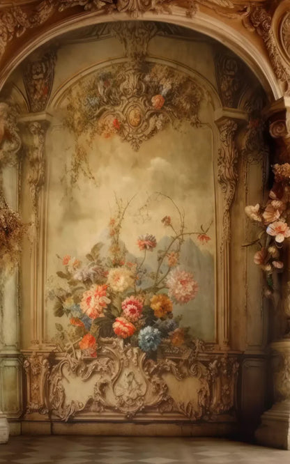 Rococo Vintage Floral Wall 9X14 Ultracloth ( 108 X 168 Inch ) Backdrop