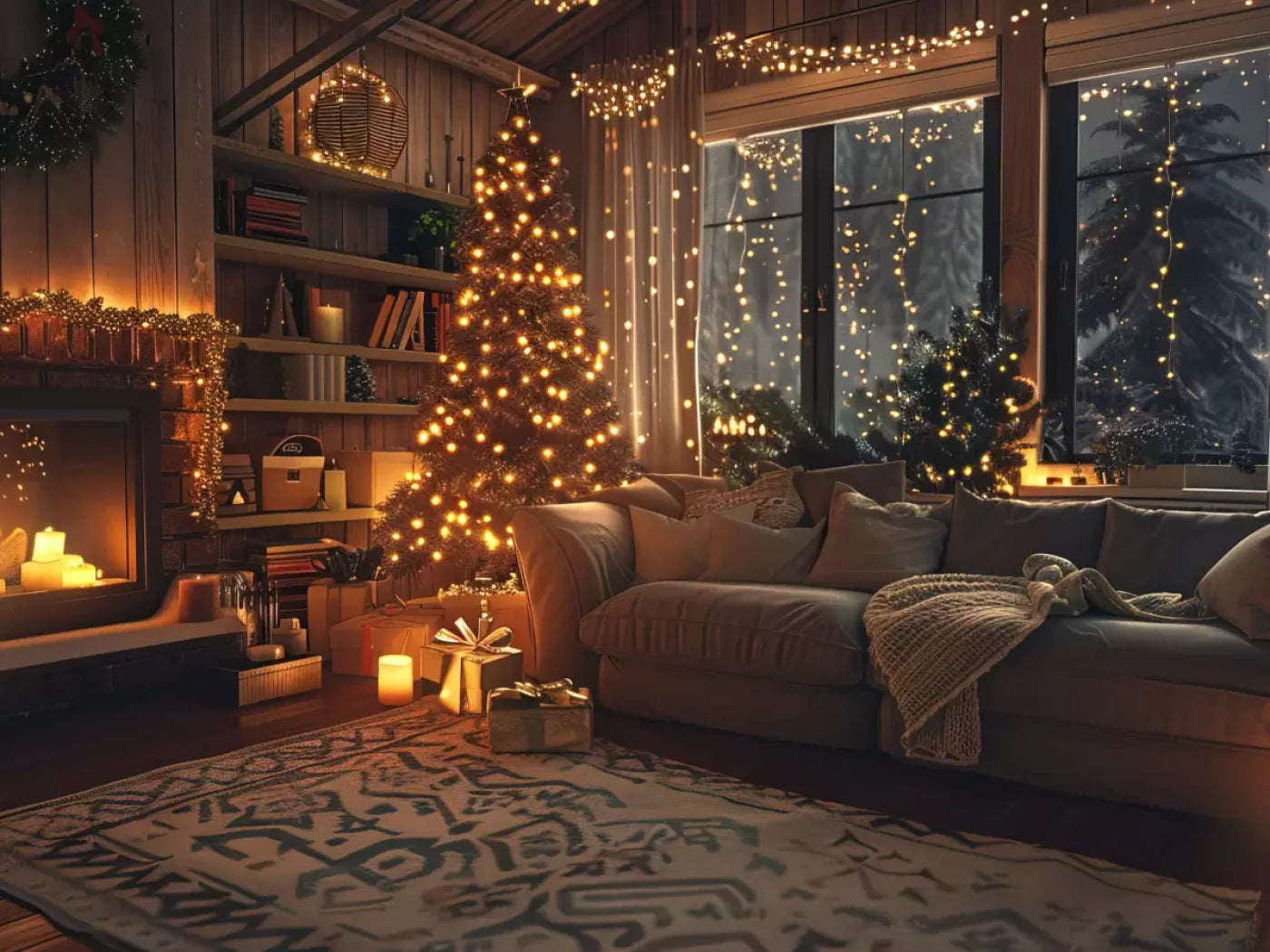 Romantic Christmas Eve 8’X6’ Fleece (96 X 72 Inch) Backdrop