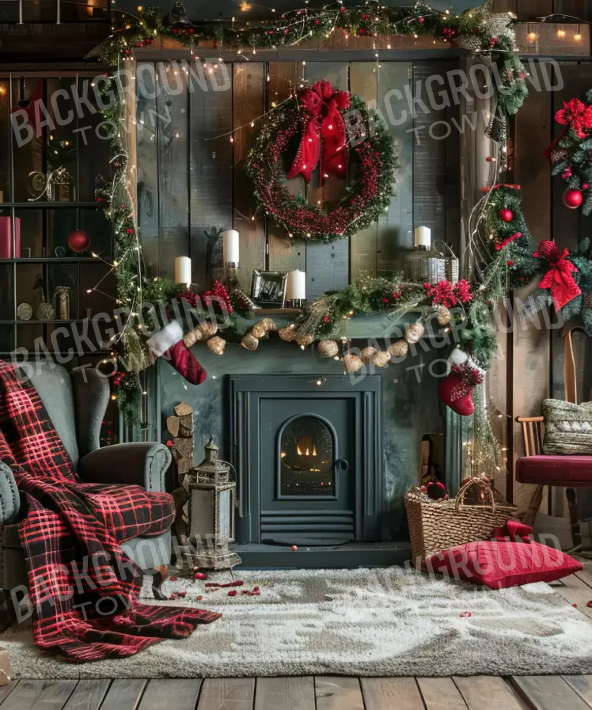 Rustic Cabin Christmas 10’X12’ Ultracloth (120 X 144 Inch) Backdrop