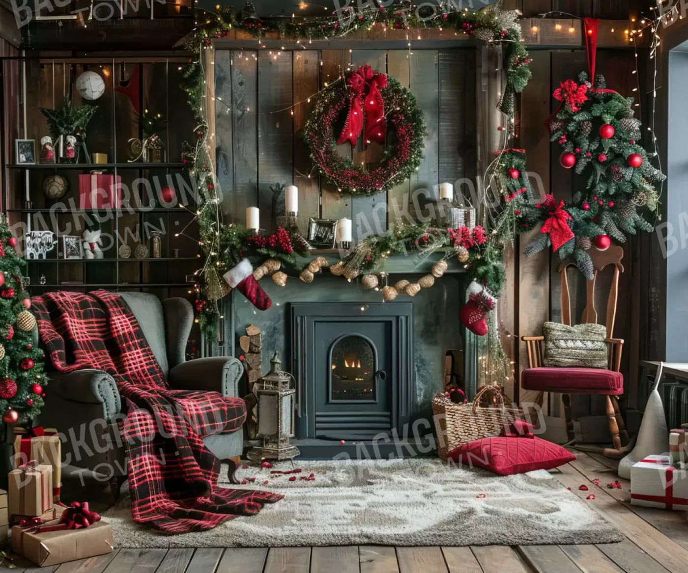 Rustic Cabin Christmas 12’X10’ Ultracloth (144 X 120 Inch) Backdrop