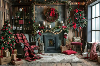 Rustic Cabin Christmas 12’X8’ Ultracloth (144 X 96 Inch) Backdrop