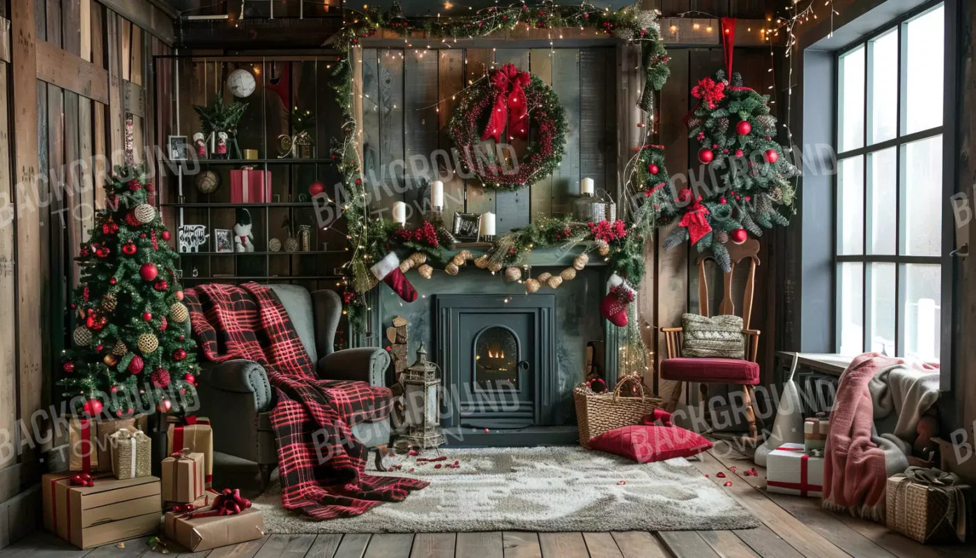 Rustic Cabin Christmas 14’X8’ Ultracloth (168 X 96 Inch) Backdrop