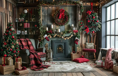 Rustic Cabin Christmas 14’X9’ Ultracloth (168 X 108 Inch) Backdrop