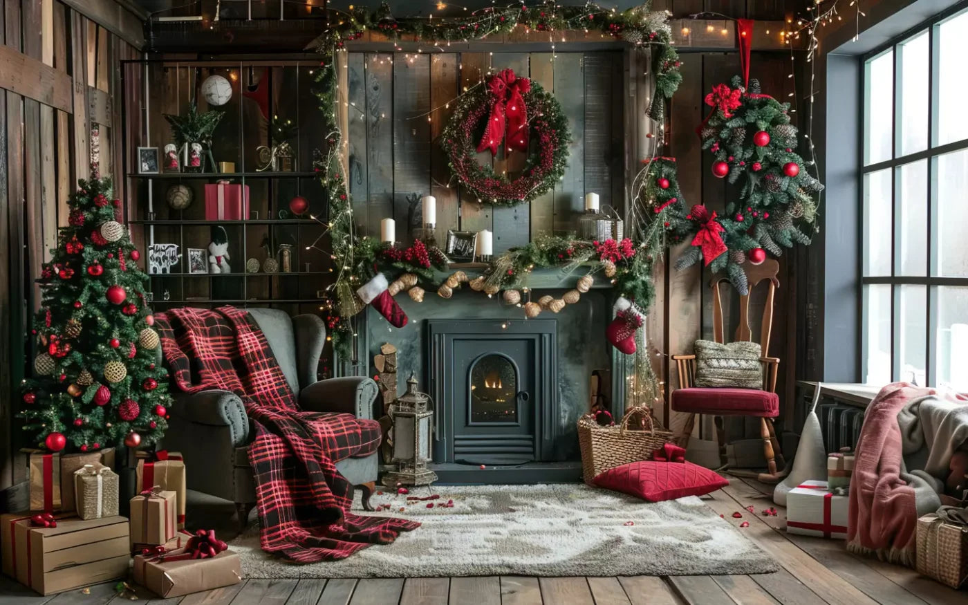 Rustic Cabin Christmas 16’X10’ Ultracloth (192 X 120 Inch) Backdrop