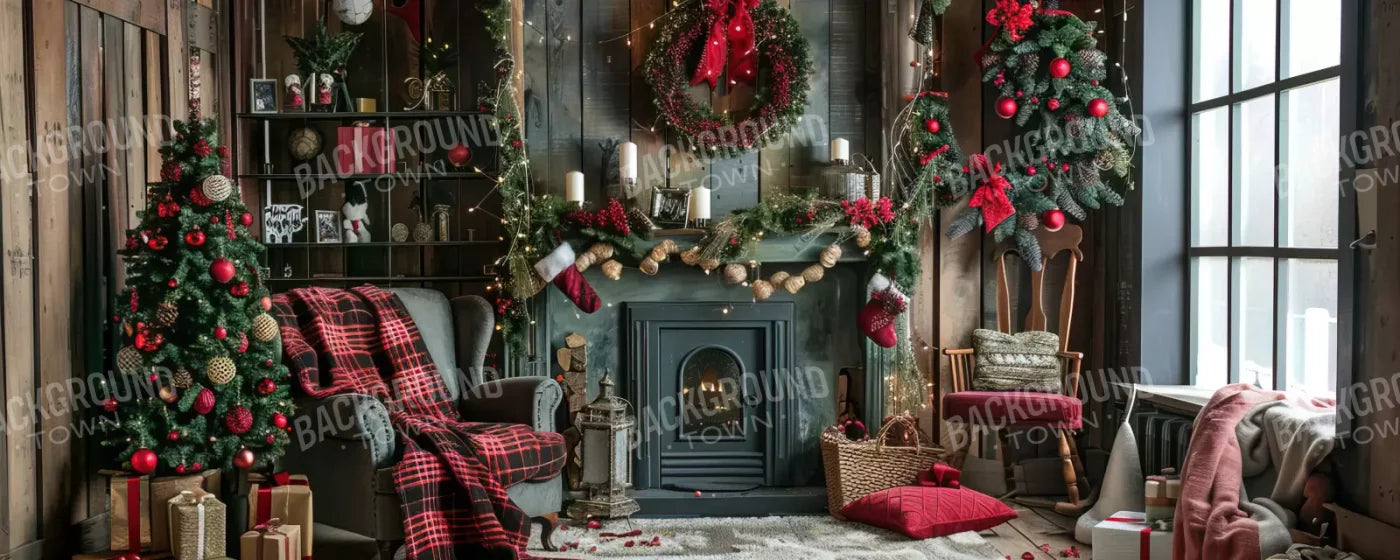 Rustic Cabin Christmas 20’X8’ Ultracloth (240 X 96 Inch) Backdrop