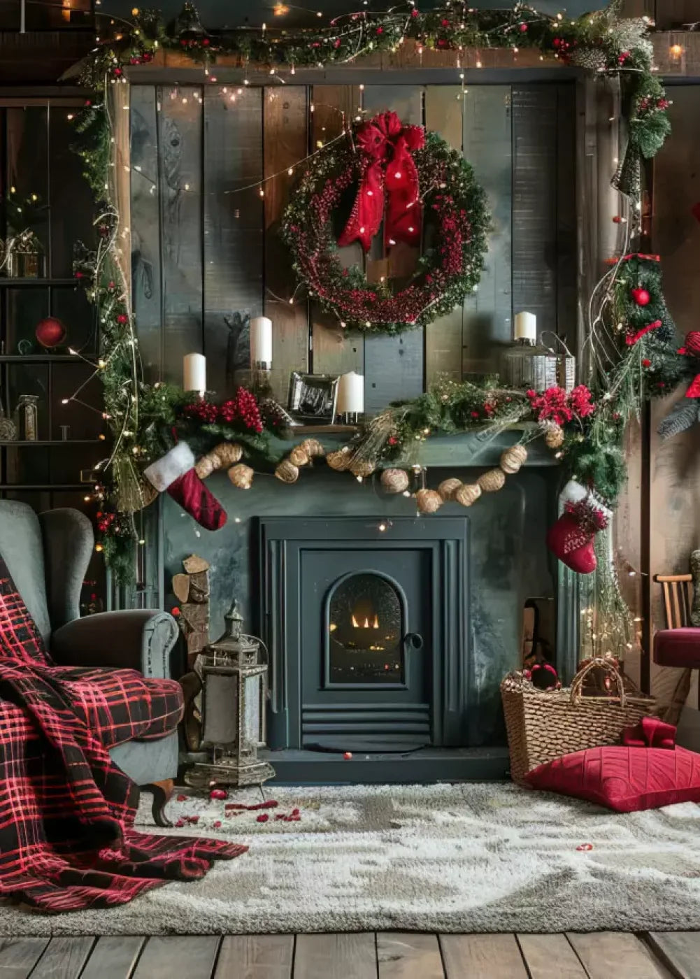 Rustic Cabin Christmas 5’X7’ Ultracloth (60 X 84 Inch) Backdrop