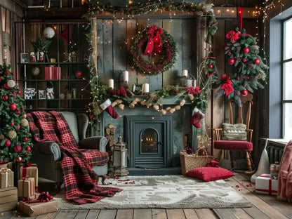 Rustic Cabin Christmas 6’8X5’ Fleece (80 X 60 Inch) Backdrop
