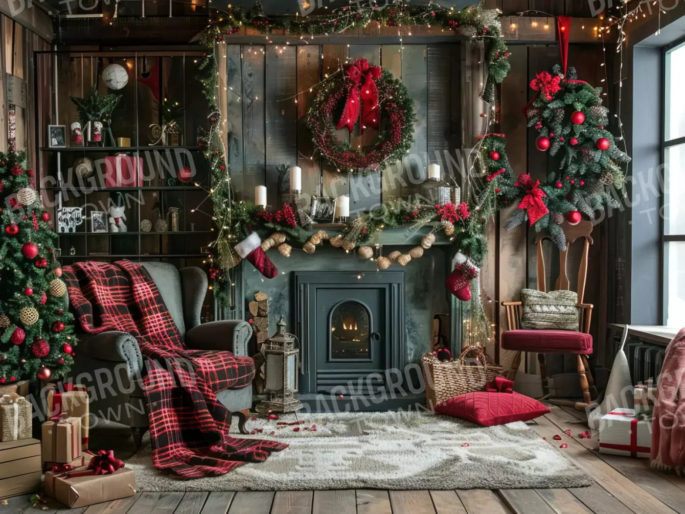 Rustic Cabin Christmas 6’8X5’ Fleece (80 X 60 Inch) Backdrop