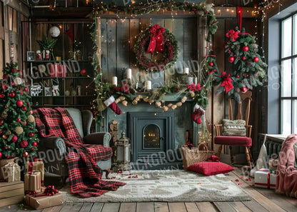 Rustic Cabin Christmas 7’X5’ Ultracloth (84 X 60 Inch) Backdrop