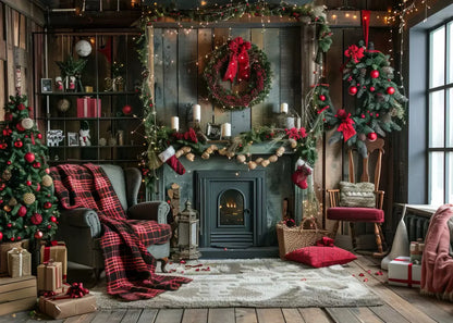 Rustic Cabin Christmas 7’X5’ Ultracloth (84 X 60 Inch) Backdrop