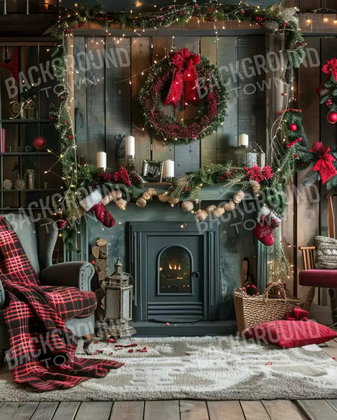 Rustic Cabin Christmas 8’X10’ Fleece (96 X 120 Inch) Backdrop