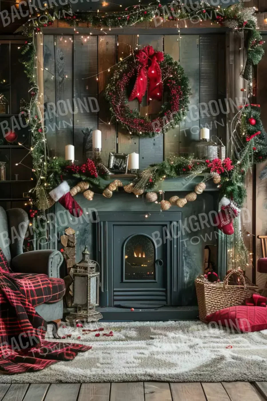 Rustic Cabin Christmas 8’X12’ Ultracloth (96 X 144 Inch) Backdrop