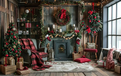 Rustic Cabin Christmas 8’X5’ Ultracloth (96 X 60 Inch) Backdrop