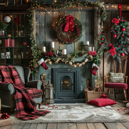 Rustic Cabin Christmas 8’X8’ Fleece (96 X Inch) Backdrop
