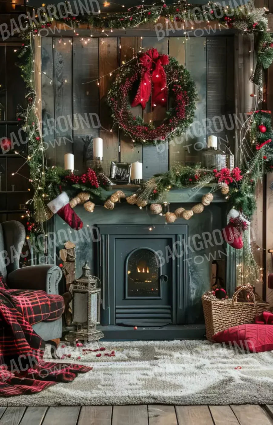 Rustic Cabin Christmas 9’X14’ Ultracloth (108 X 168 Inch) Backdrop