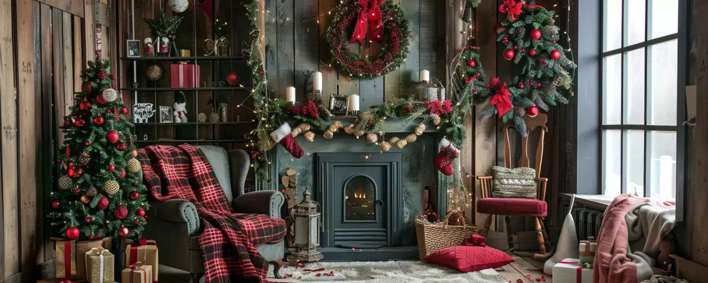 Rustic Cabin Christmas 20’X8’ Ultracloth (240 X 96 Inch) Backdrop