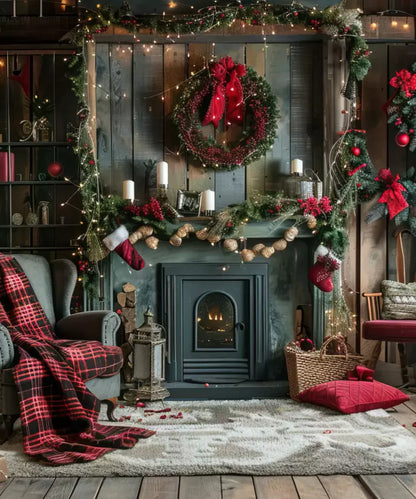 Rustic Cabin Christmas 10’X12’ Ultracloth (120 X 144 Inch) Backdrop
