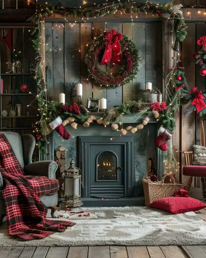 Rustic Cabin Christmas 8’X10’ Fleece (96 X 120 Inch) Backdrop