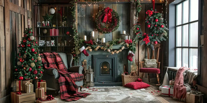 Rustic Cabin Christmas 20’X10’ Ultracloth (240 X 120 Inch) Backdrop