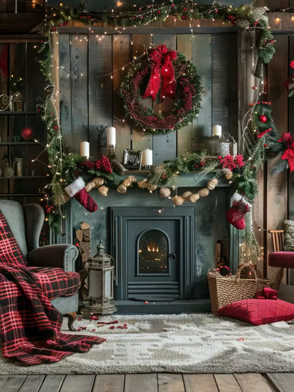 Rustic Cabin Christmas 5’X6’8 Fleece (60 X 80 Inch) Backdrop