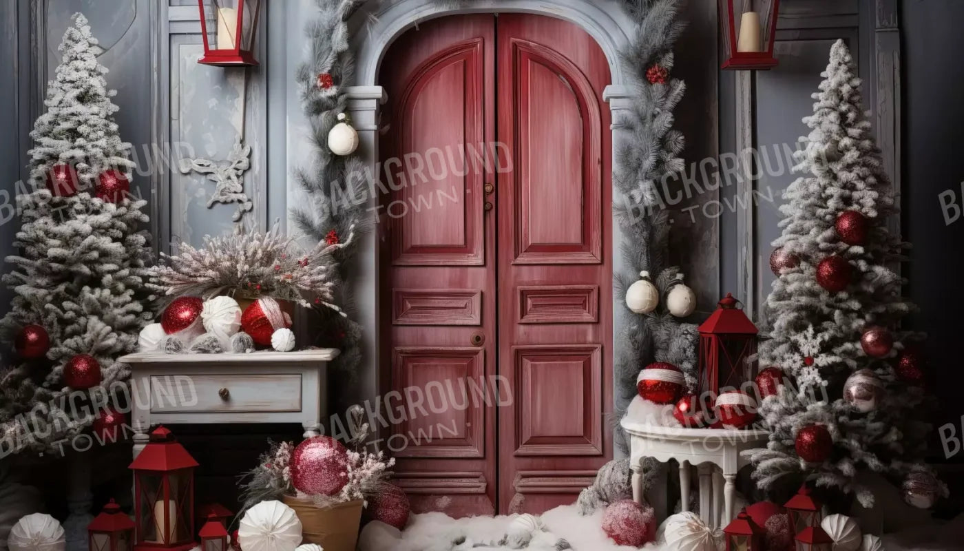 Rustic Christmas Door I 14’X8’ Ultracloth (168 X 96 Inch) Backdrop